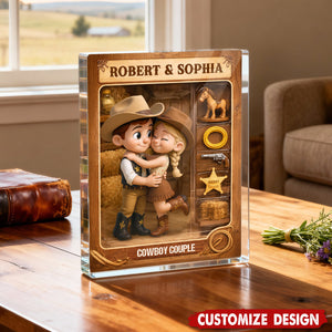 Countryside Couple Cowboy Cowgirl Action Figure - Personalized Acrylic Block Plaque
