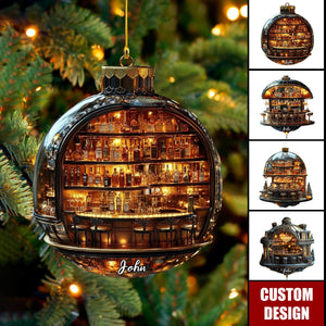 Personalized Luxury Miniature Bar Christmas Ornament -  Whiskey Bottle Decoration For Men