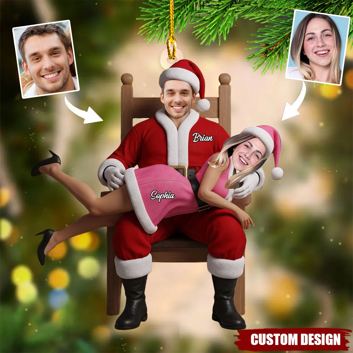 Funny Christmas Couple - Personalized Couple Transparent Ornament