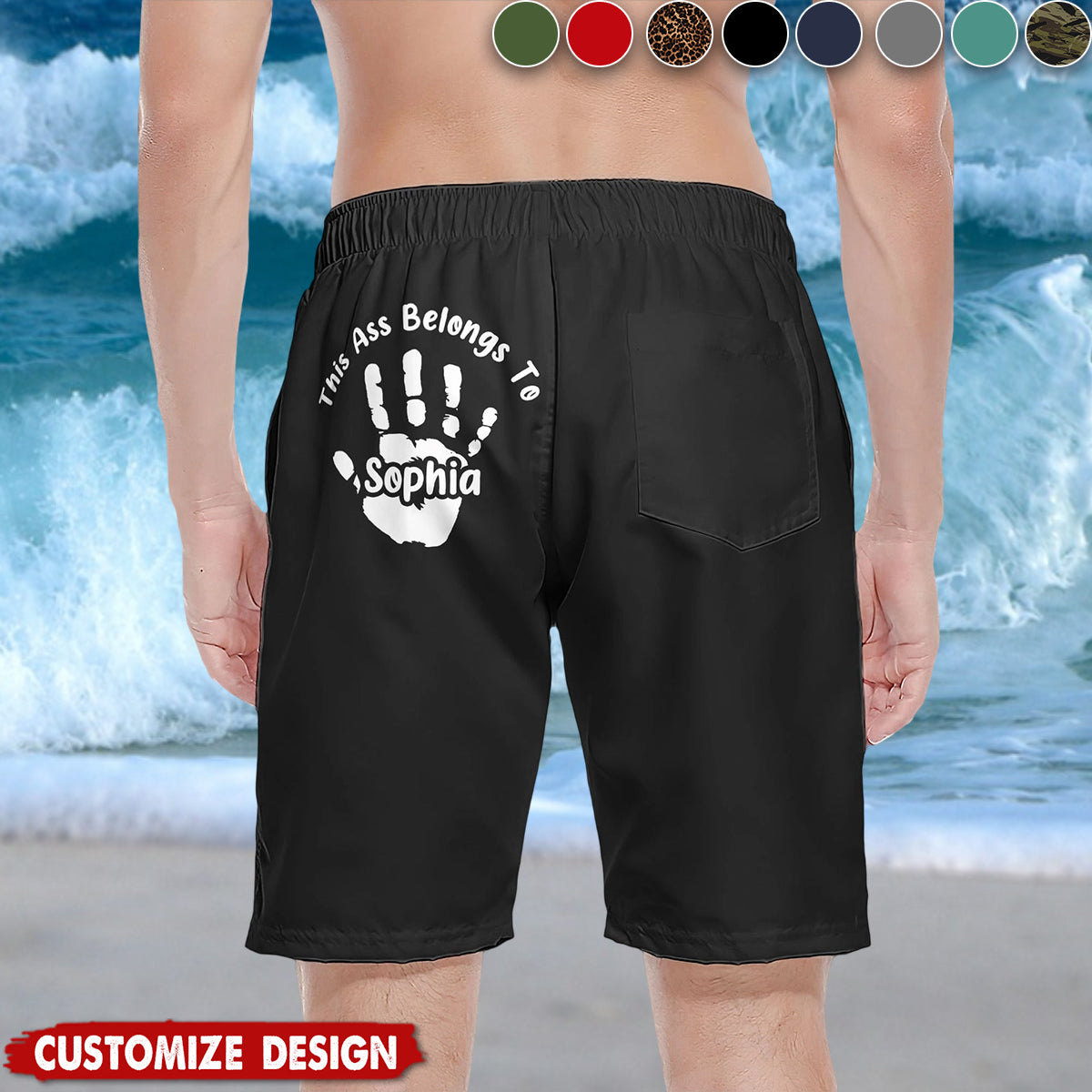 This A$$ Belongs To - Personalized Men's Beach Shorts - Naughty Gifts For Husband