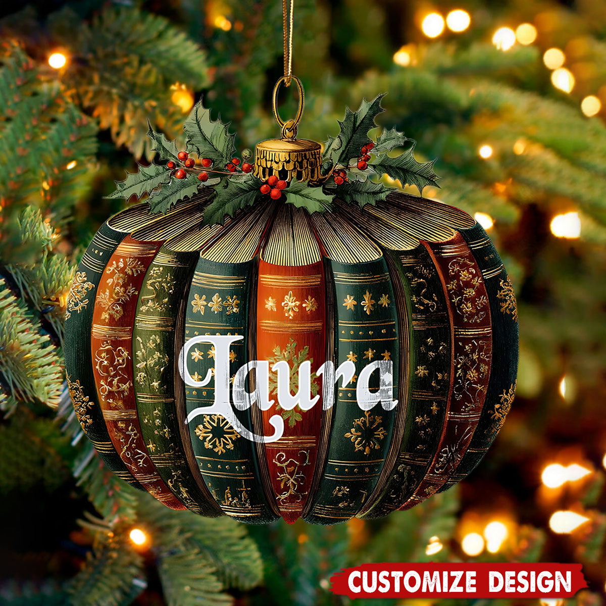 Personalized Bookstore Christmas Ornament 2025, Custom Name Acrylic Book Ornament, Holiday Gift for Teachers, Librarians and Book Lovers