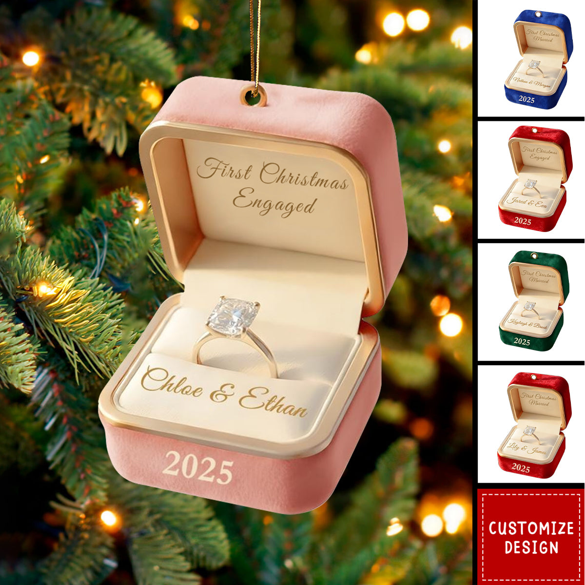 Personalized Ring Box Christmas Ornament - First Engaged,Married Gift For Couple