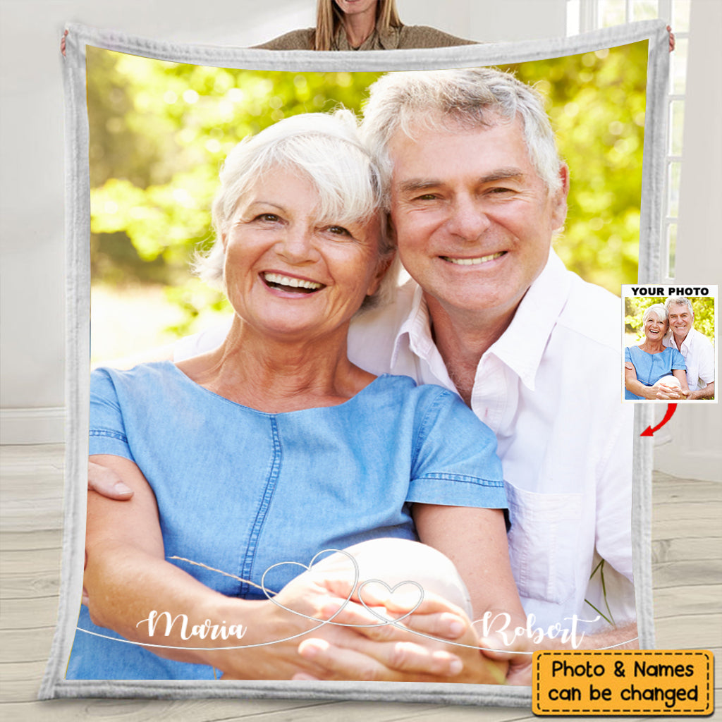 Gift For Couple Swirl Heart- Personalized Photo Blanket
