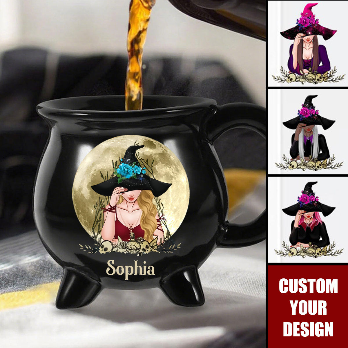 Midnight Magic - Custom 12oz Ceramic Cauldron Coffee Mug - Personalized Halloween Witchy Gifts For Besties, Sisters, BFF, Family, Yourself
