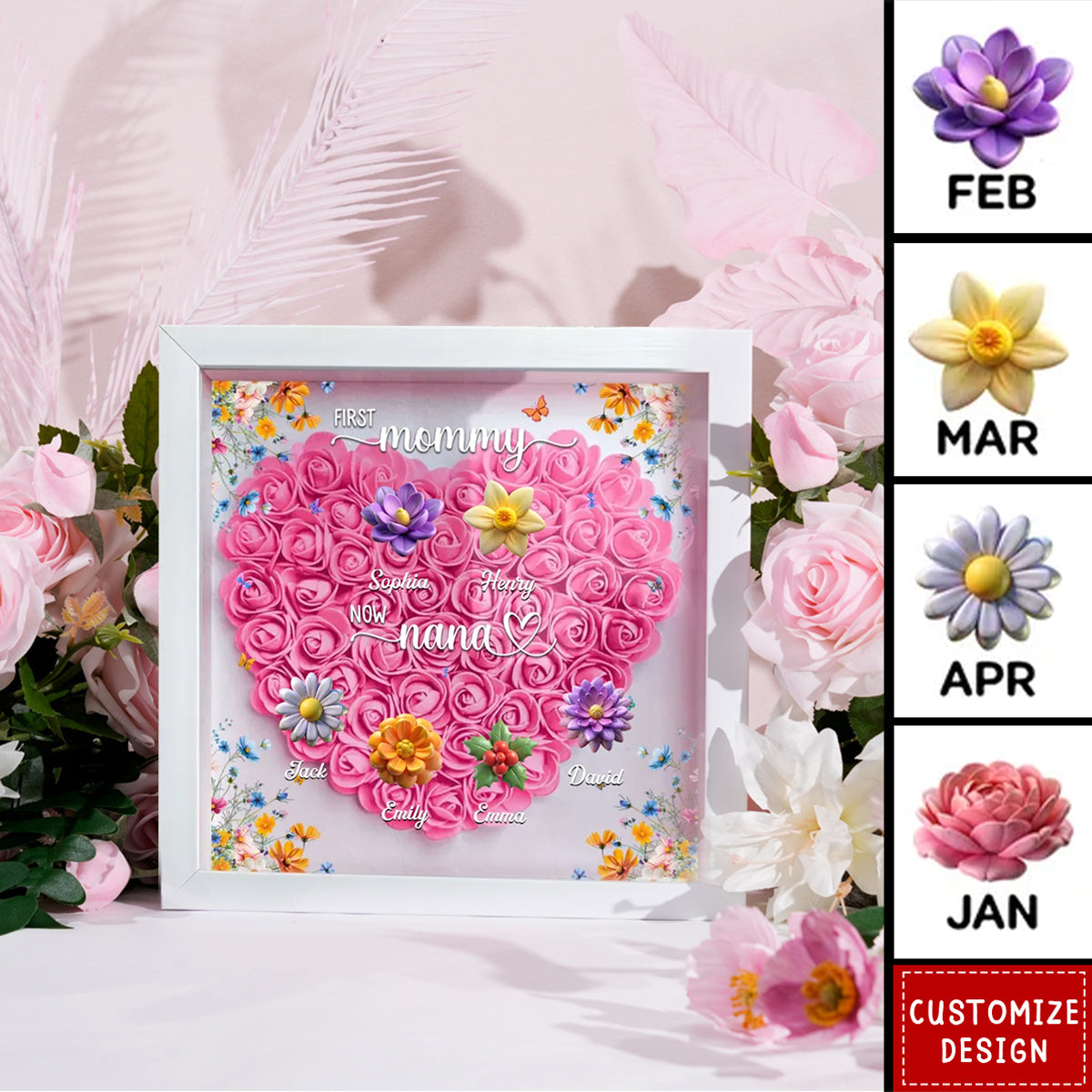 First Mom Now Mama - Personalized Custom Flower Shadow Box