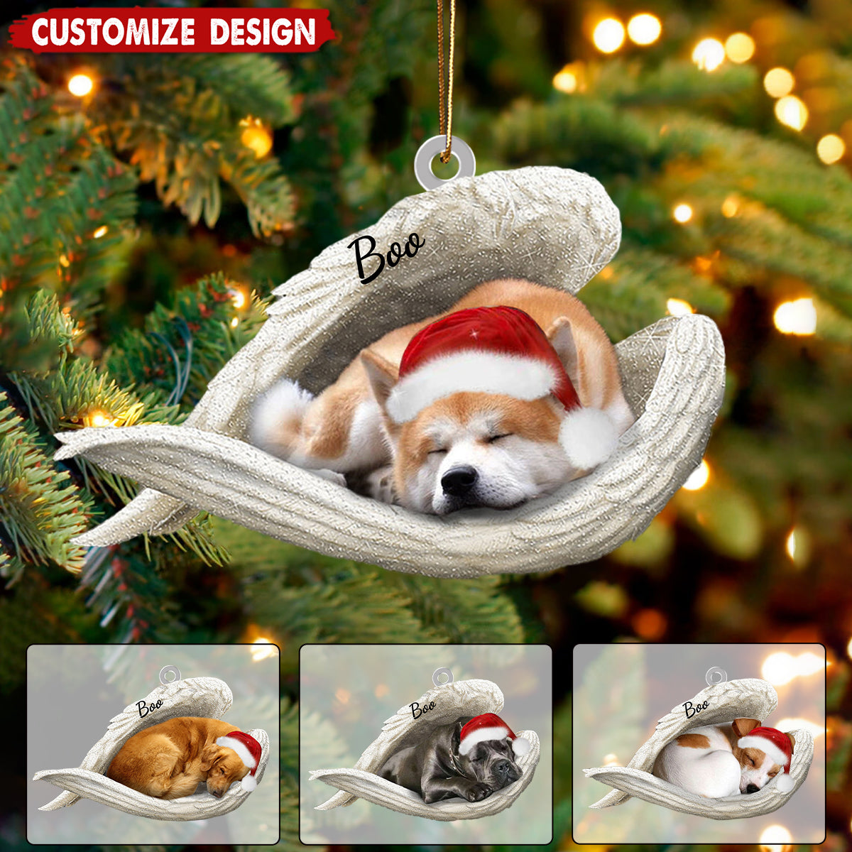 Personalized Dog Sleeping Angel Car Hanging Ornament- Double Sides Printed