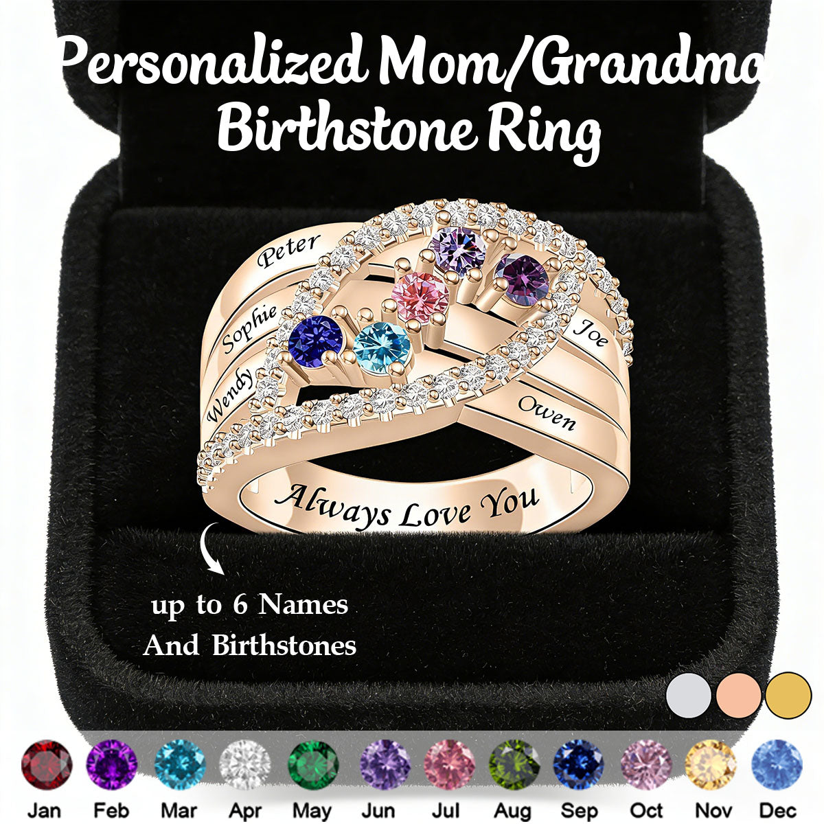 Personalized Name Family Rings With 1-6 Birthstones-Mother's Day Gift