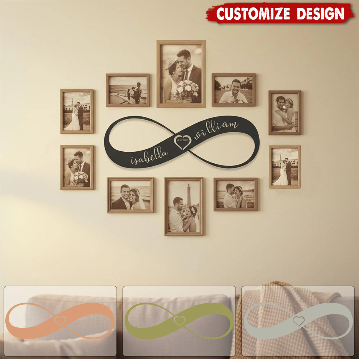 Personalized Infinity Heart Metal Wall Art: Couple Names & Date