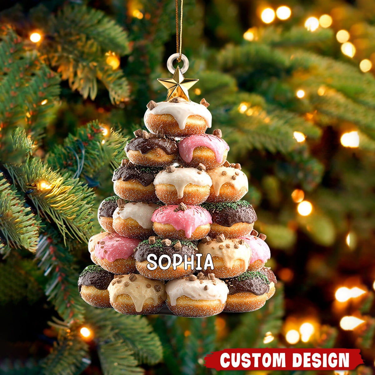 Stacked Donut Christmas Tree Ornament, Doughnut Lover Foodie Holiday Decor, Funny Bakery Gift