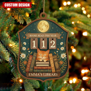 Personalized Cat Reading Christmas Ornament, Gift for Book Lovers and Readers