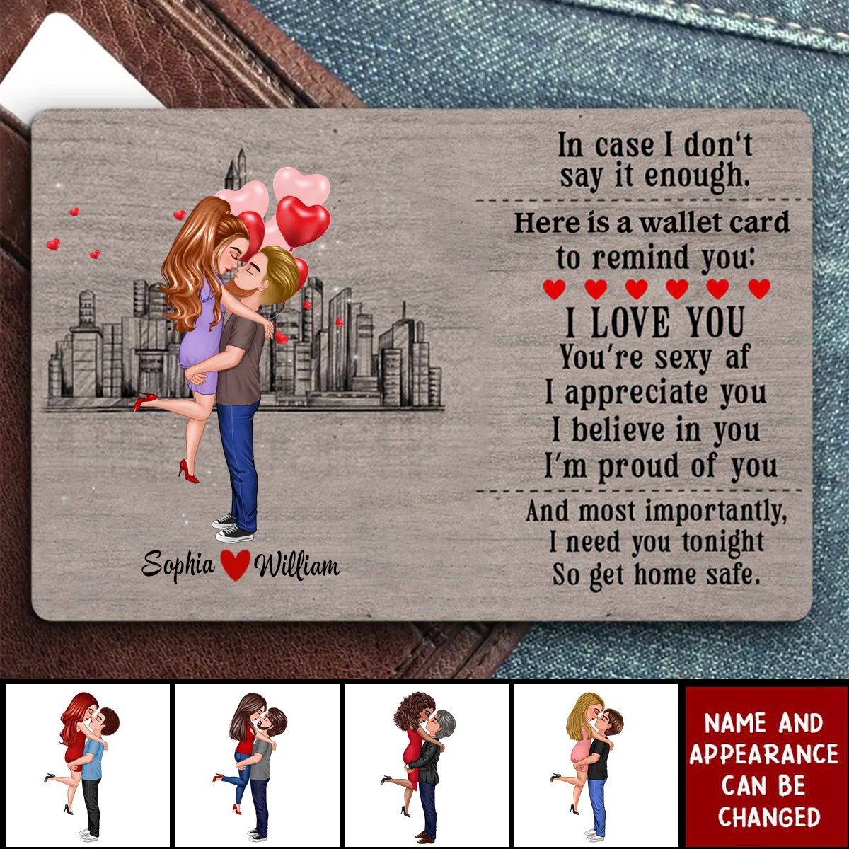 I Need You Tonight So Get Home Safe-Personalized Couple Hugging Stainless Wallet Card-v2
