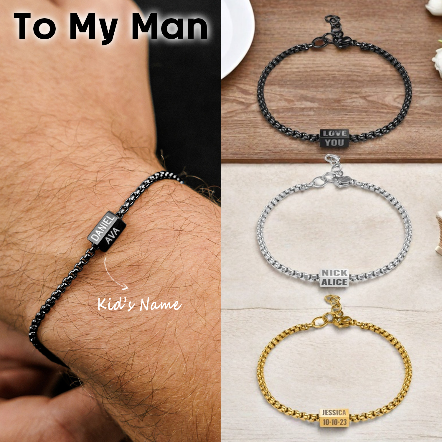 Personalized Engraved Bar Daddy Bracelet-Gift For Dad