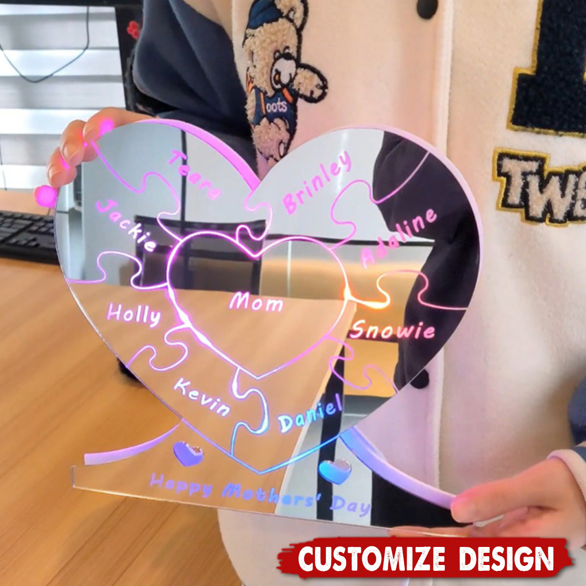 Personalized Heart Puzzle Mirror Light