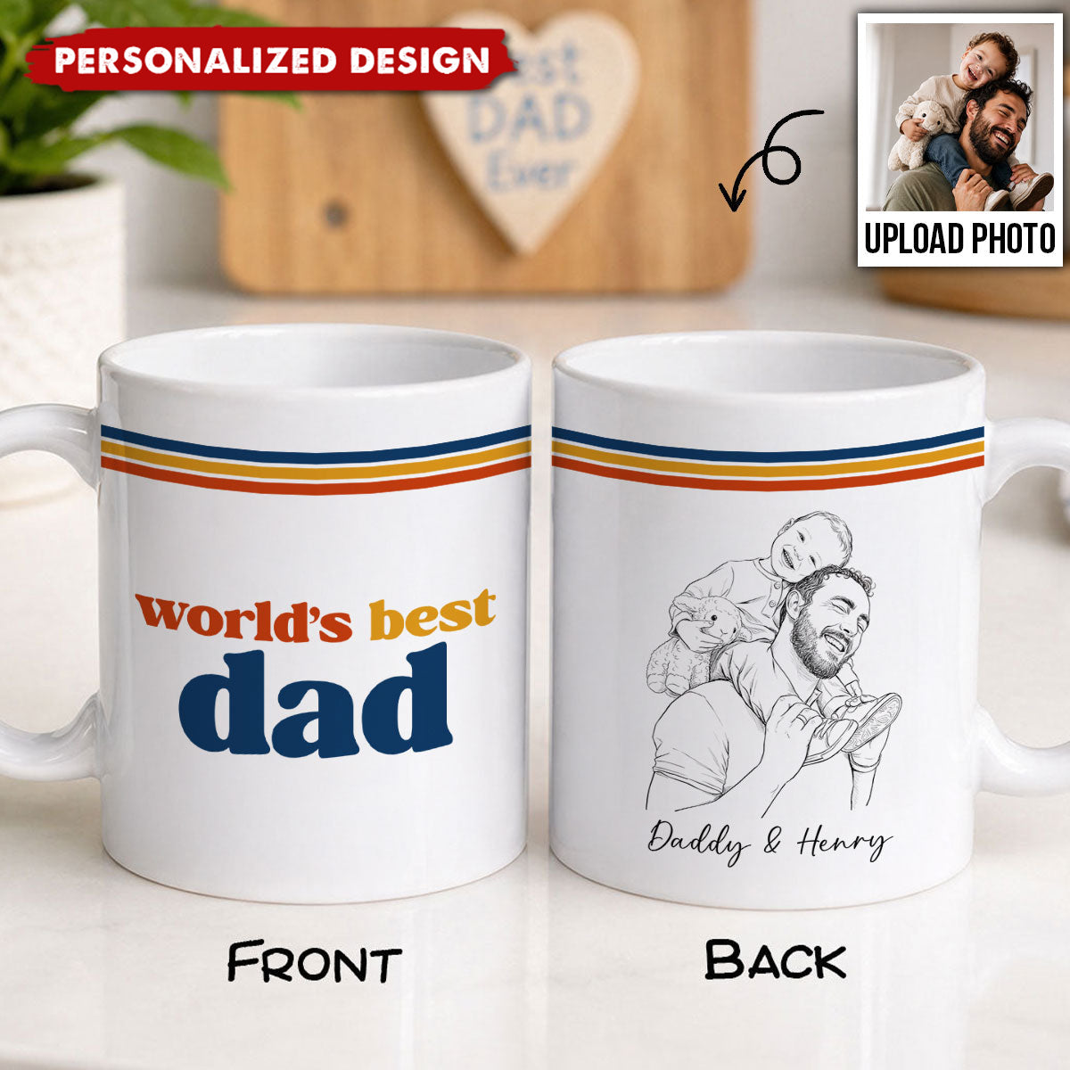 Retro World's Best Dad Pencil Sketch Art Style-Personalized Mug-Father's Day Gift