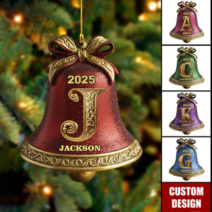 Custom Gold Bell Initial For Family, Merry Christmas 2025 - Personalized Family Ornament