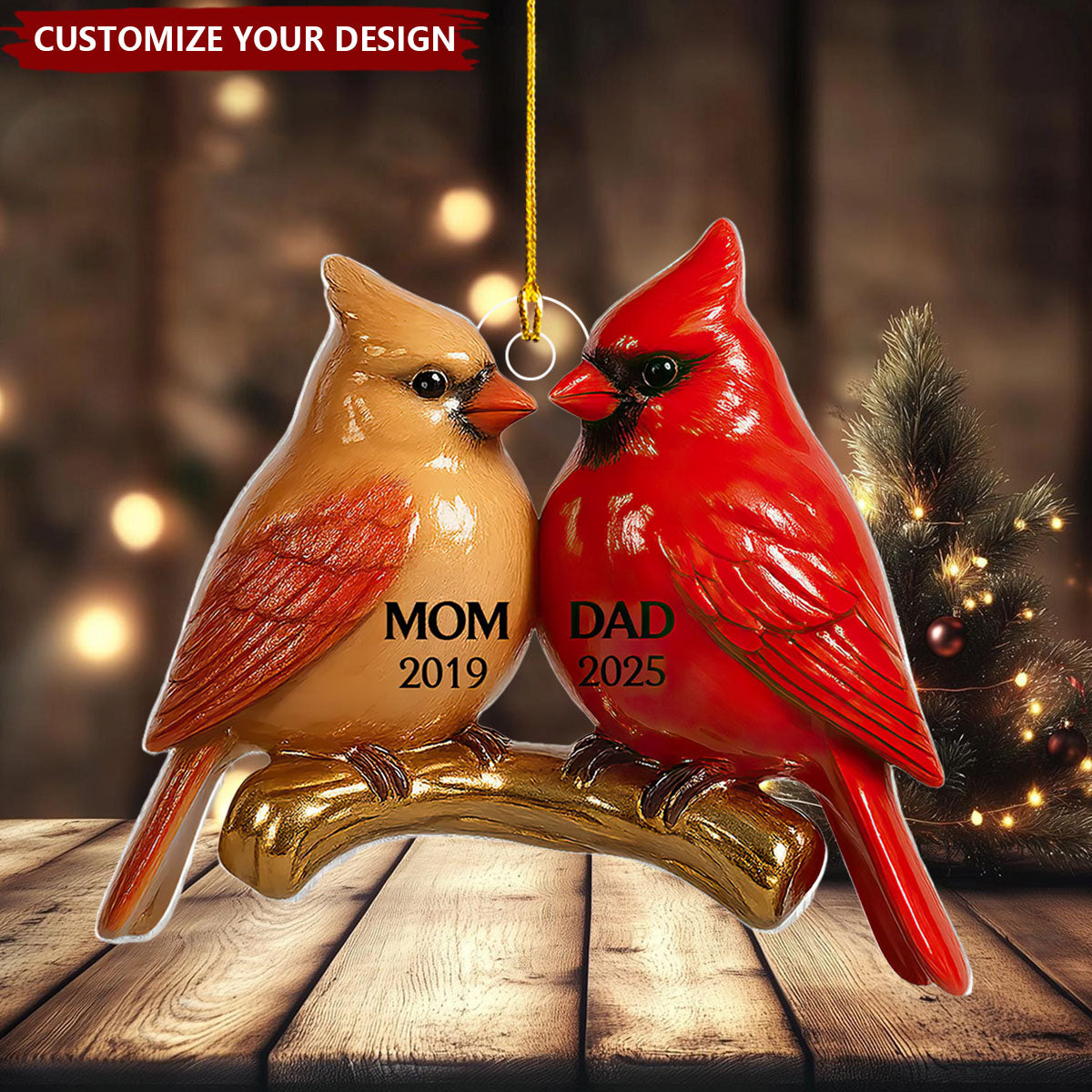 Vintage Nostalgic Cardinals Memorial Dad Mom Christmas Personalized Acrylic Ornament