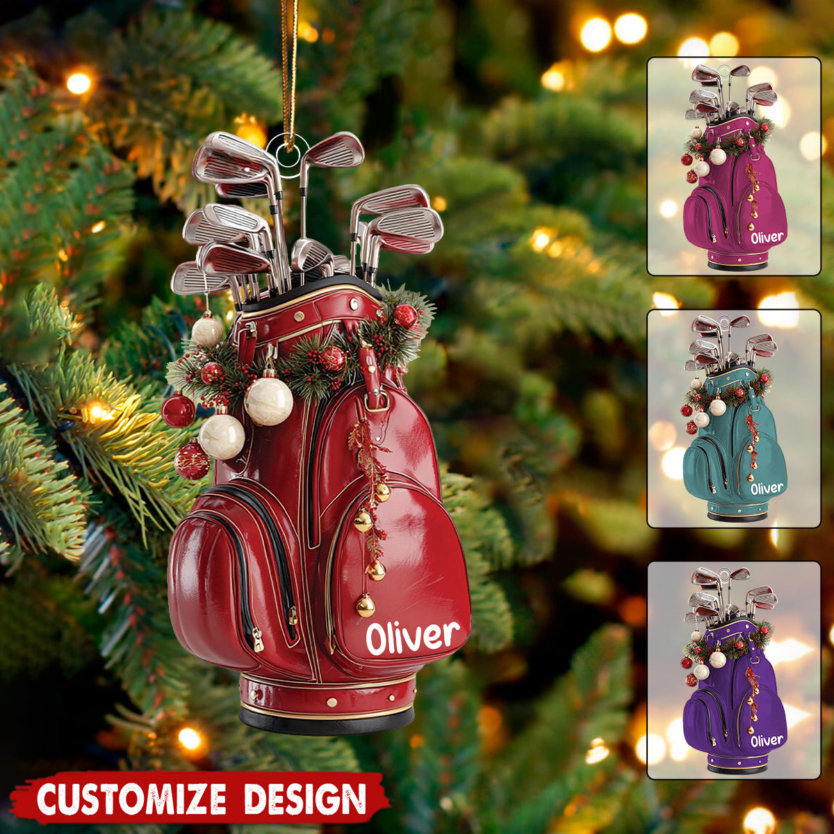 Personalized Golf Bag Christmas Ornament: Custom Name