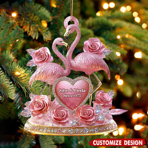 Personalized Flamingo Ornament,Pink Anniversary Keepsake, Engagement Gift