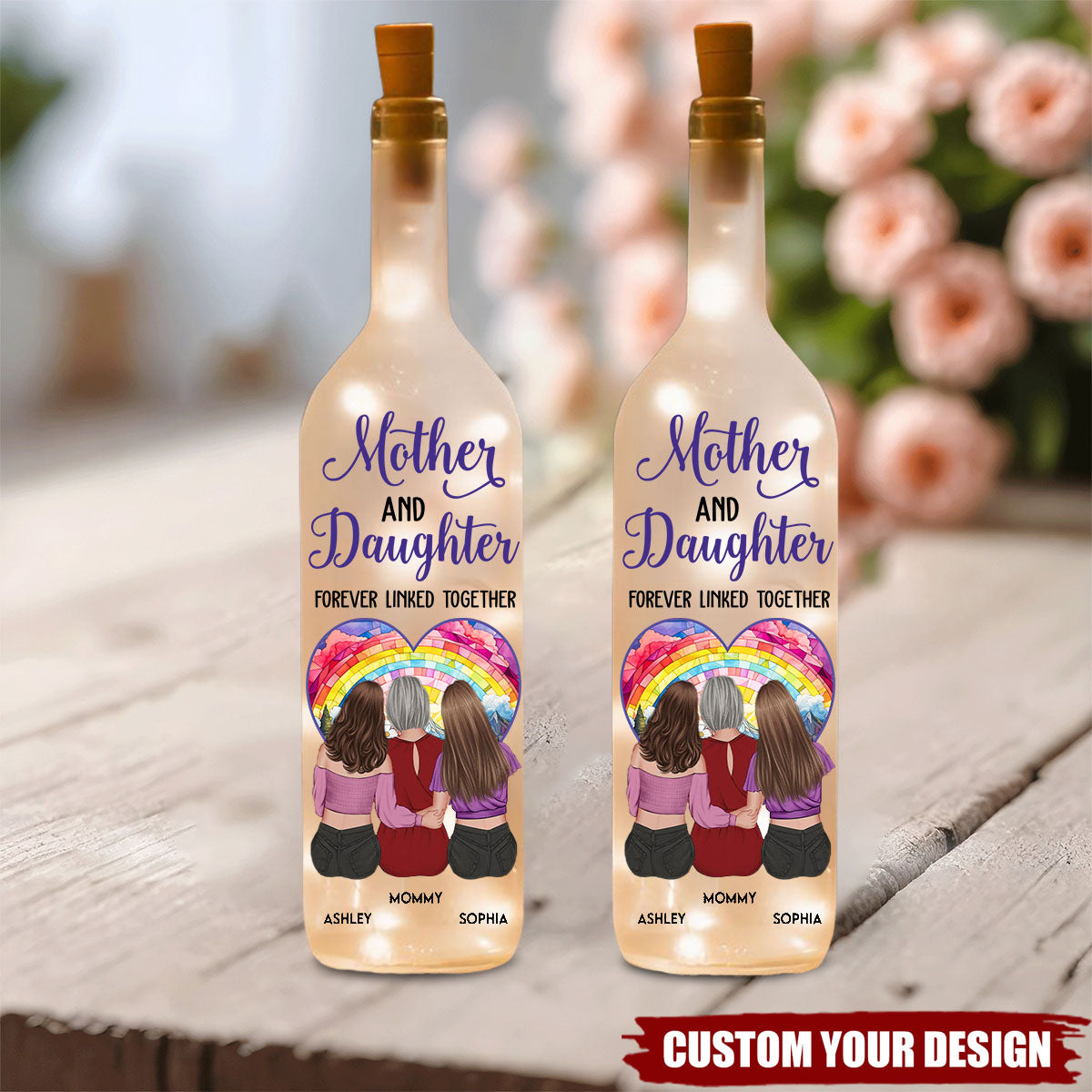 Mother & Daughter - Forever Linked Together - Personalized Bottle Lamp
