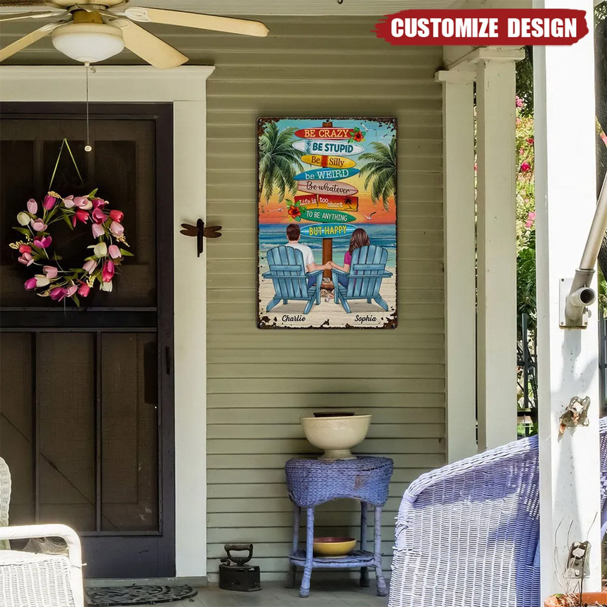 To Be Anything But Happy Beach Sitting Couple Personalized Metal Sign