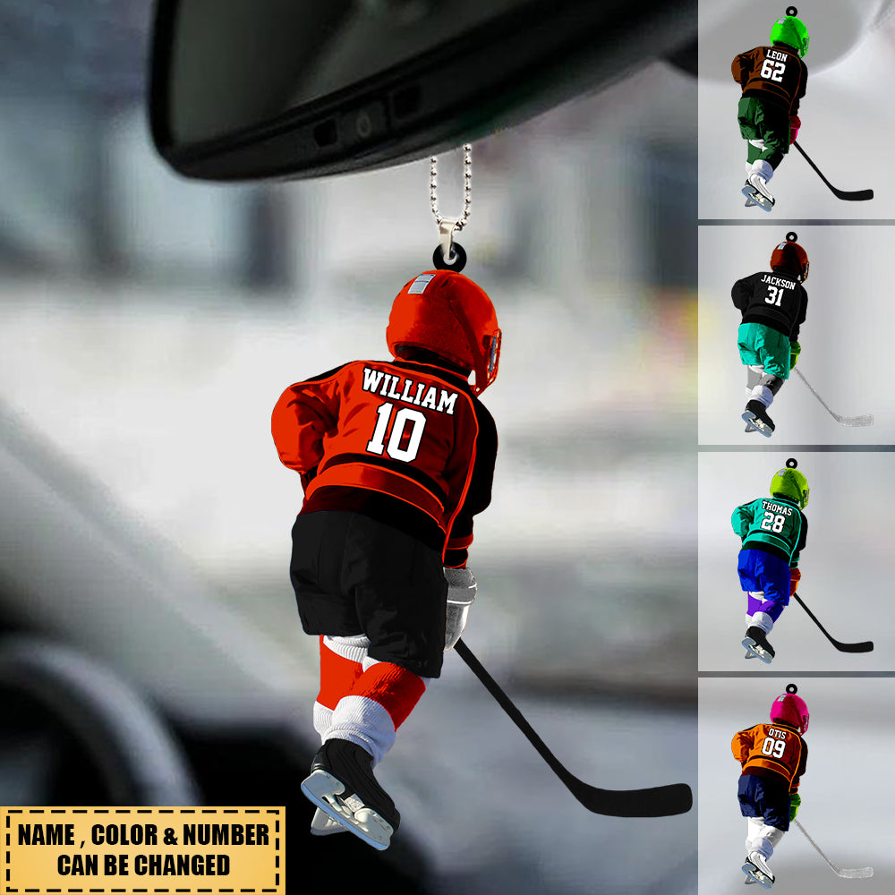 Custom Ice Hockey Acrylic Car / Christmas Ornament,Gifts For Son/Grandson With Custom Name, Number