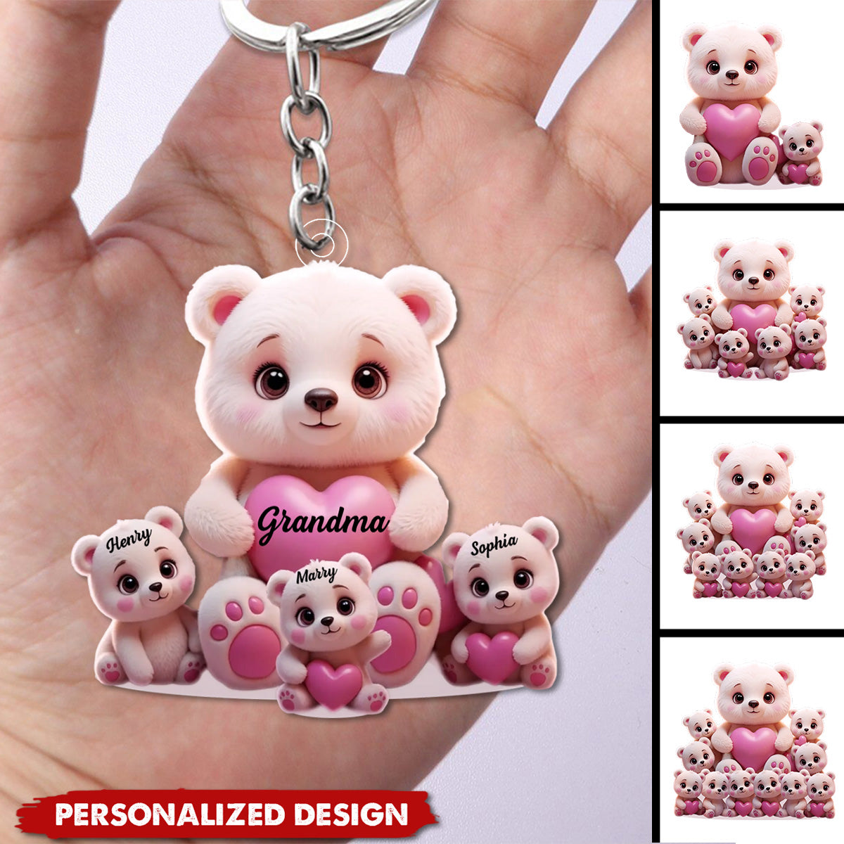 Personalized Cute Bear Keychain-Gift For Mom, Grandma