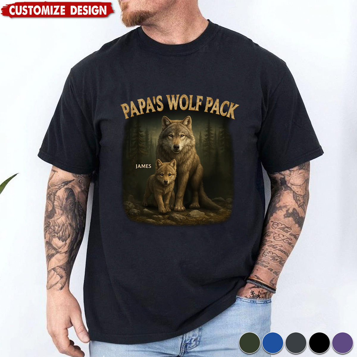 Papa's Wolf Pack - Family Personalized Unisex T-shirt - Father's Day, Gift For Dad, Grandpa