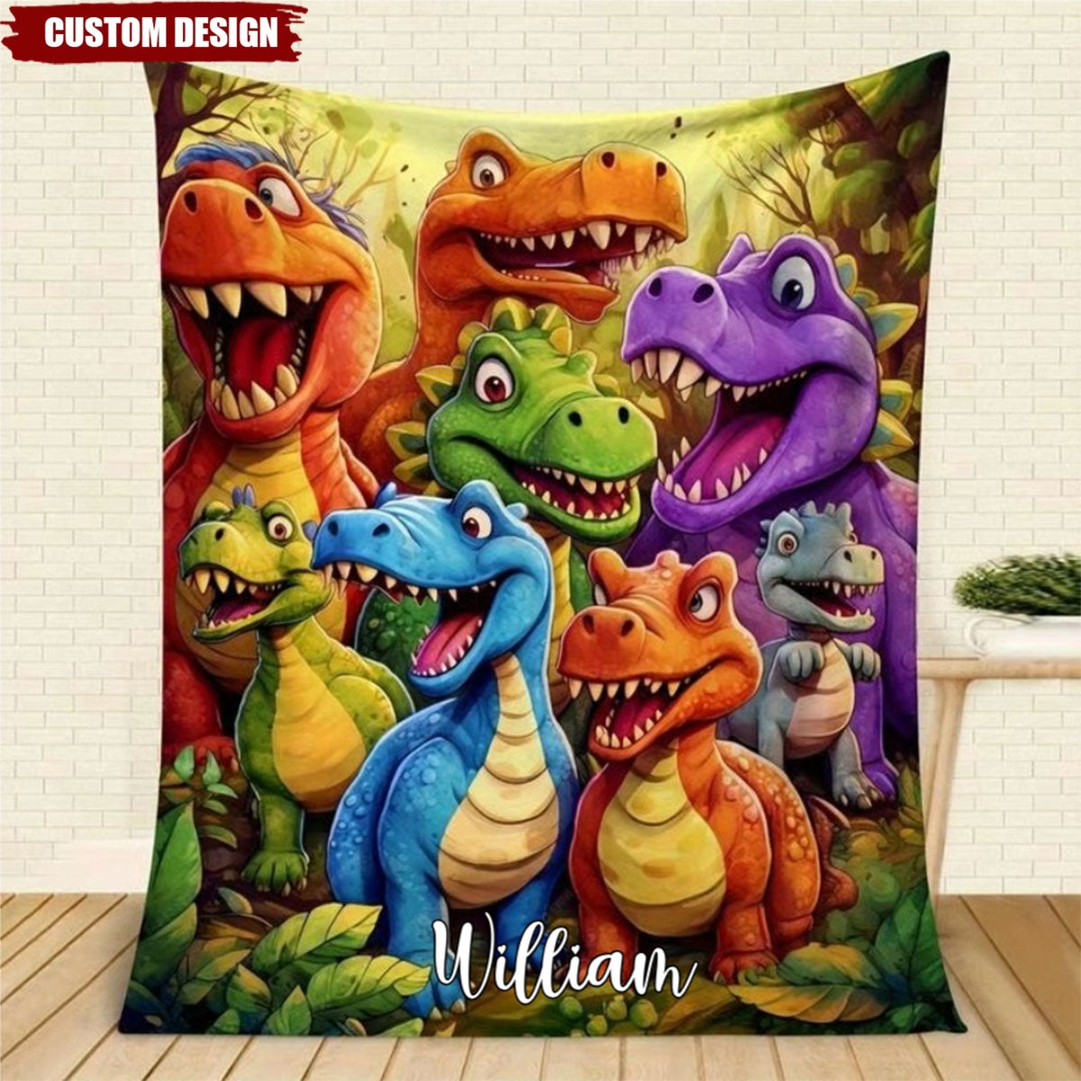 Cute Smiling Dinosaurs HD Digital Print Flannel