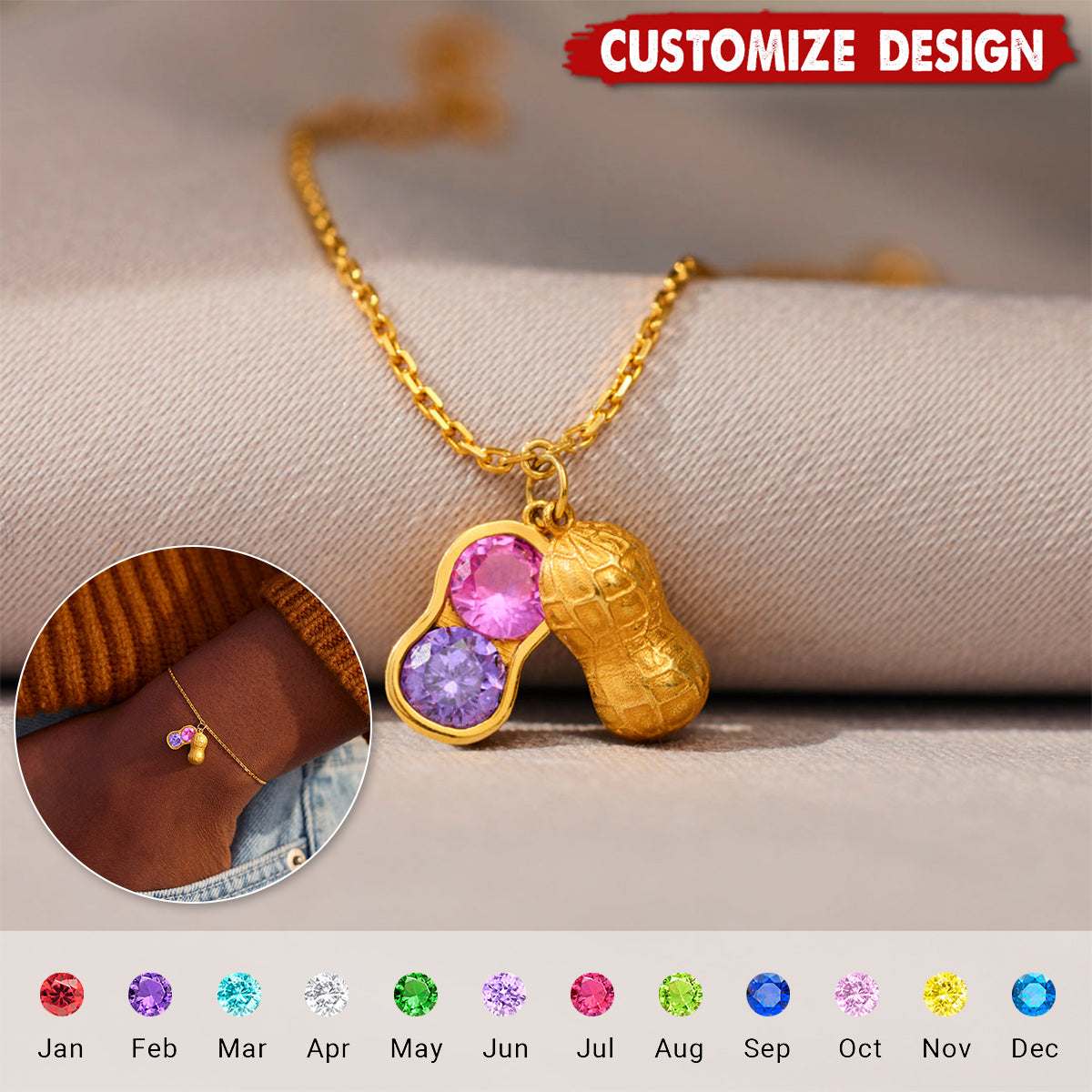 We Are Besties 2-4 Birthstone Peanut Bracelet - Gift For Friend