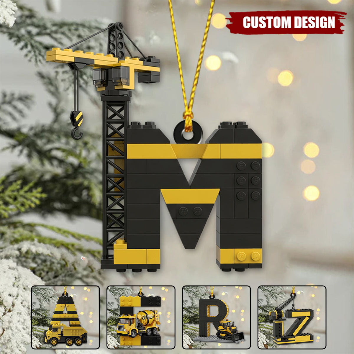 Fun Construction Vehicles Alphabet - Personalized Kid Ornament