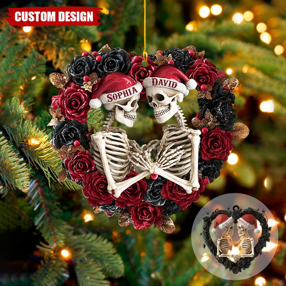 Personalized Skeleton Couple Acrylic Christmas Ornament -  Gifts For Lovers