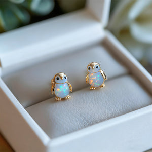 Tiny Penguin Opal Stud Earrings, Animal Earrings