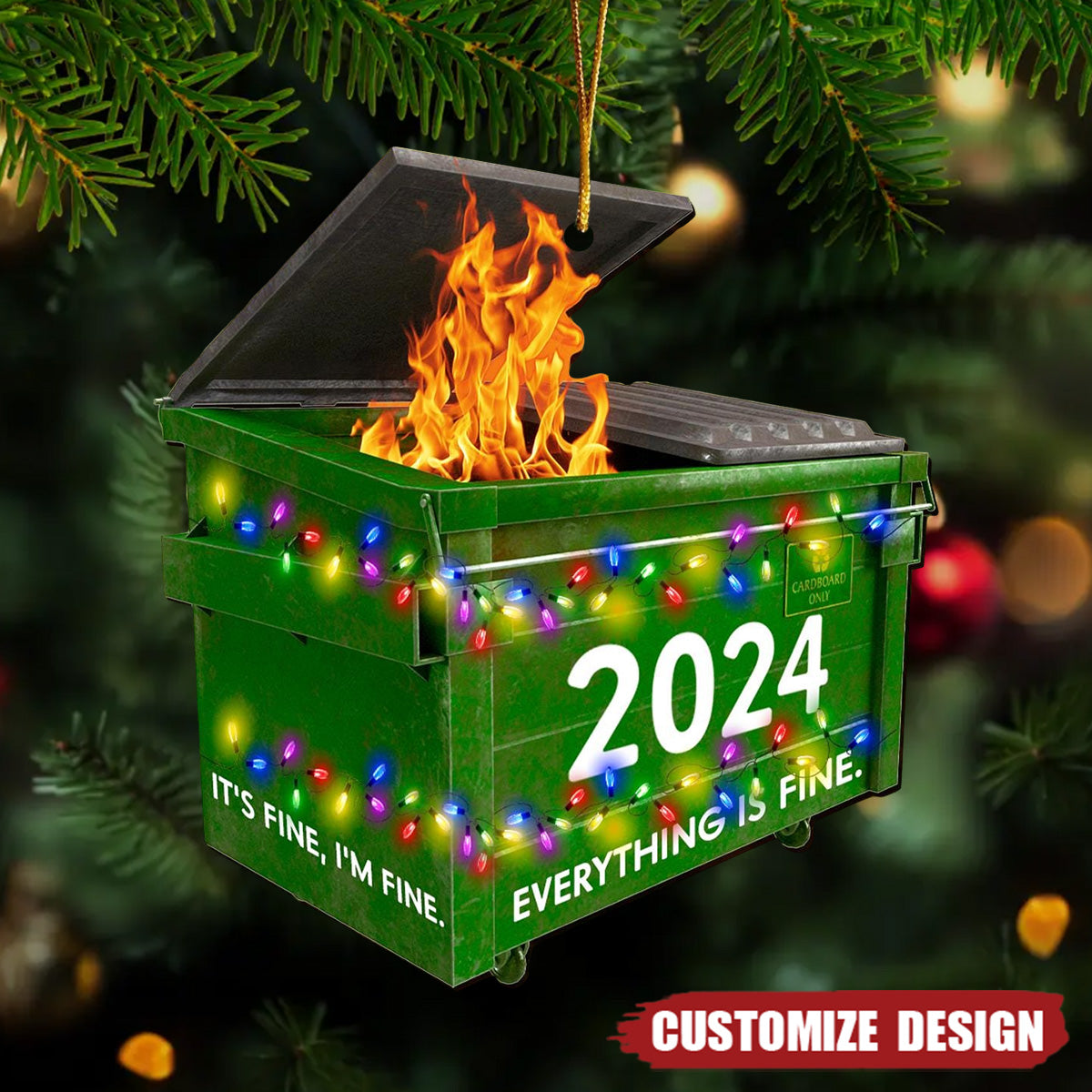 Dumpster on Fire Ornament, 2024 New Release Personalized Funny Christmas Ornament, Xmas Gag Gift