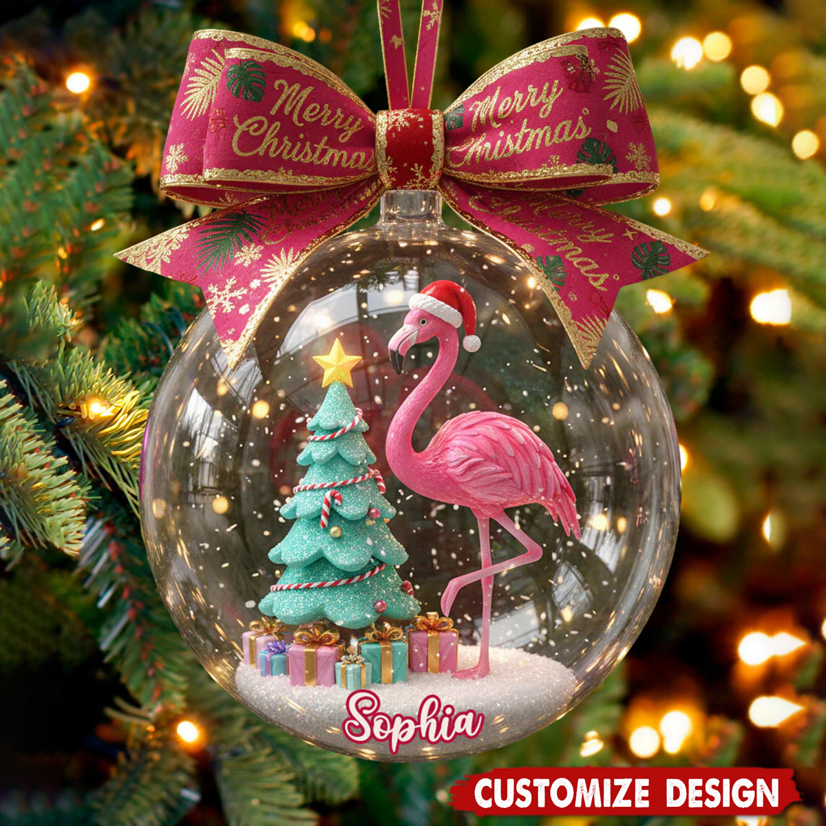Merry Christmas - Personalized Flamingo Ornament - Gift For Flamingo Lovers
