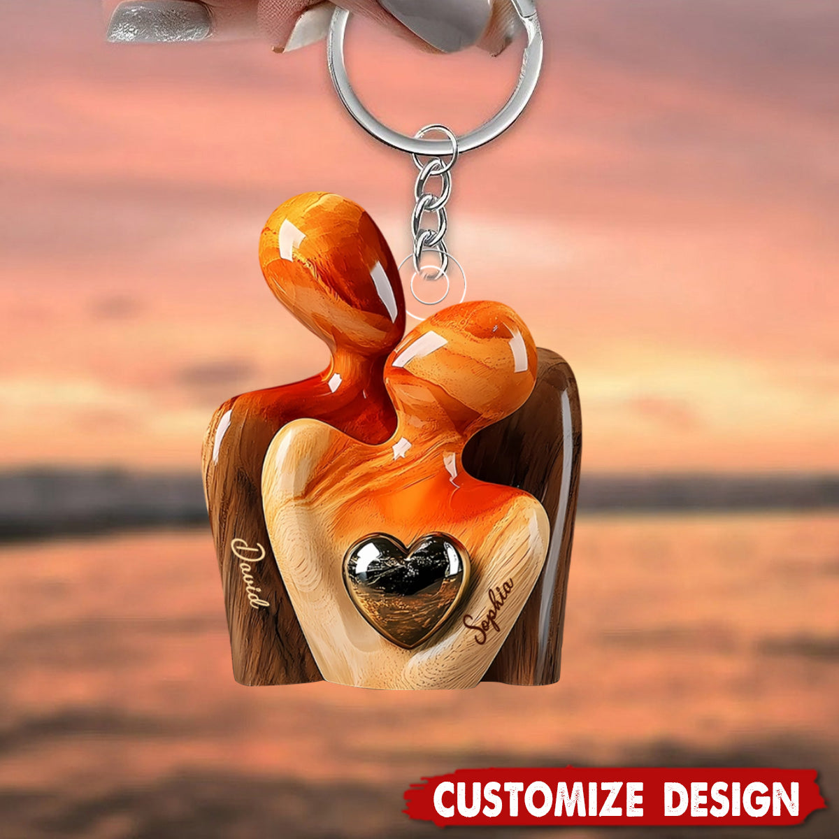 Elegant Couple Statue with Heart Inlay - Personalized Couple Acrylic Keychain