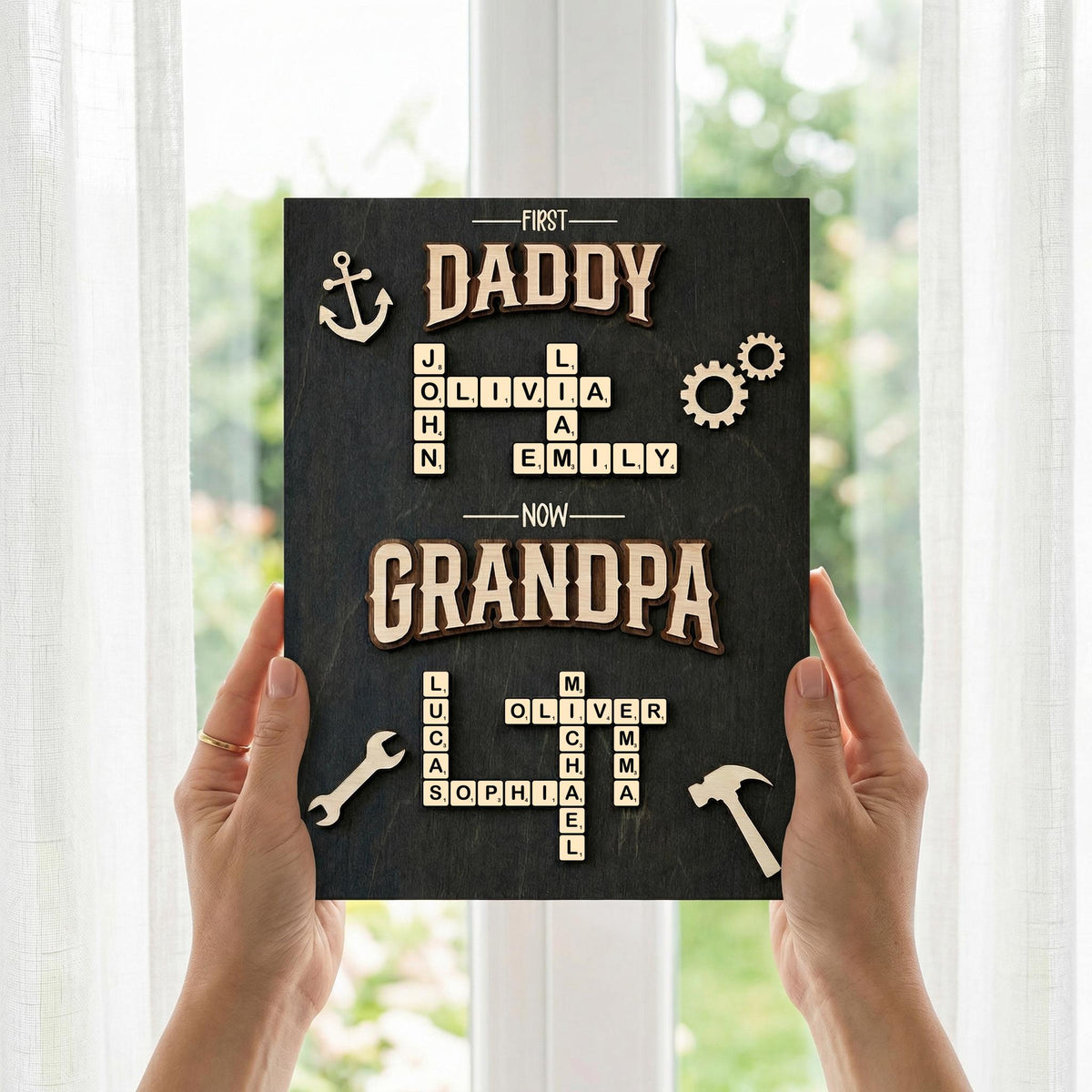 Personalized Scrabble Family Name 2-Layered Wooden Plaque - Gift For Grandpa