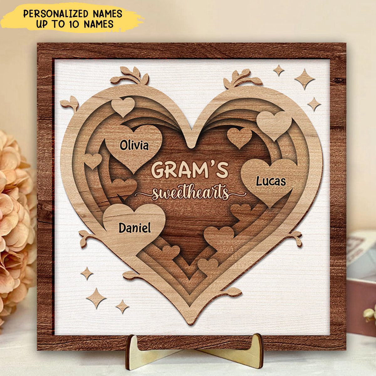 Vintage Nana Mom's Sweet Heart Kids Personalized 2 Layers Wooden Plaqu ...