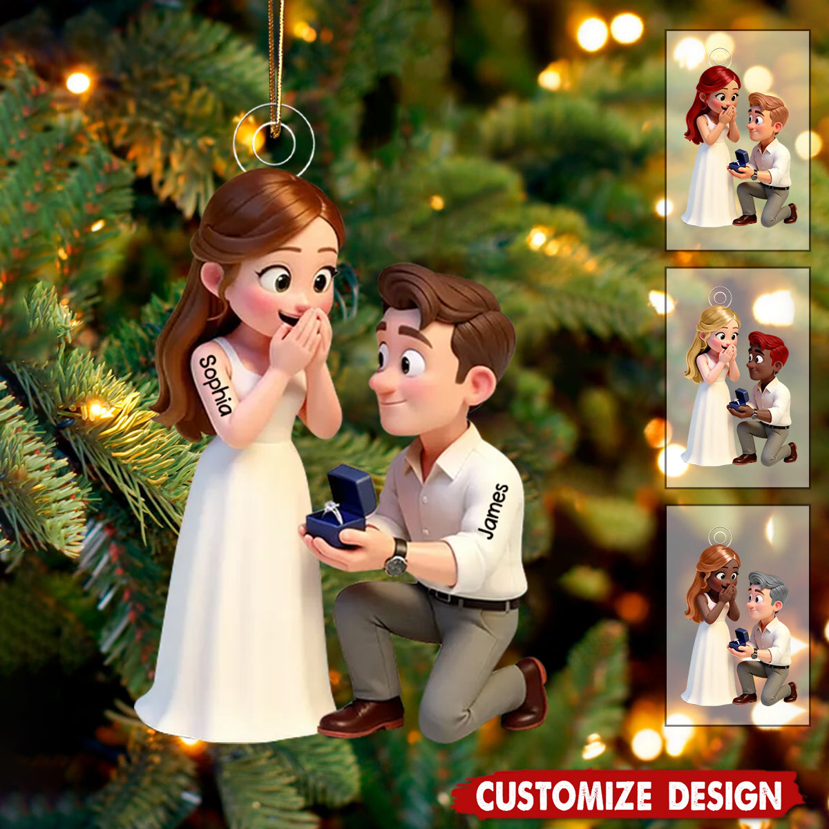 Personalized Cute Cartoon Couple Proposal Christmas Acrylic Ornament - Gift For Couple