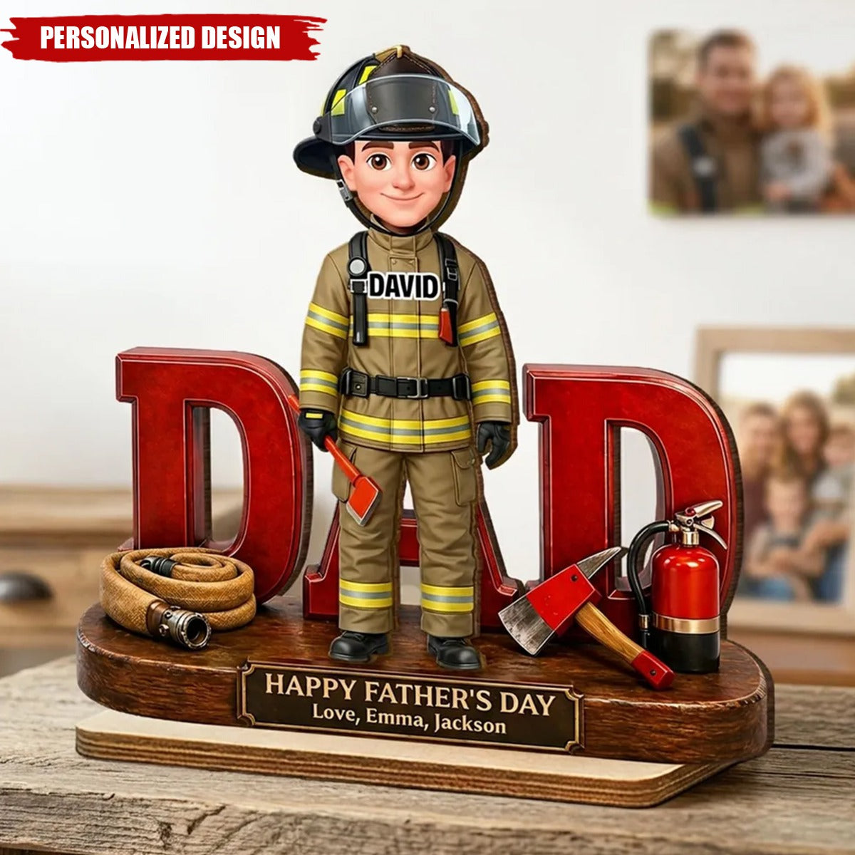 Proud American Firefighter Dad-Personalized Wooden Plaque-Father's Day Gift For Dad