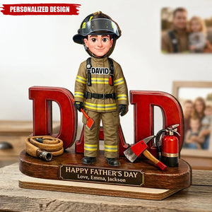 Proud American Firefighter Dad-Personalized Wooden Plaque-Father's Day Gift For Dad