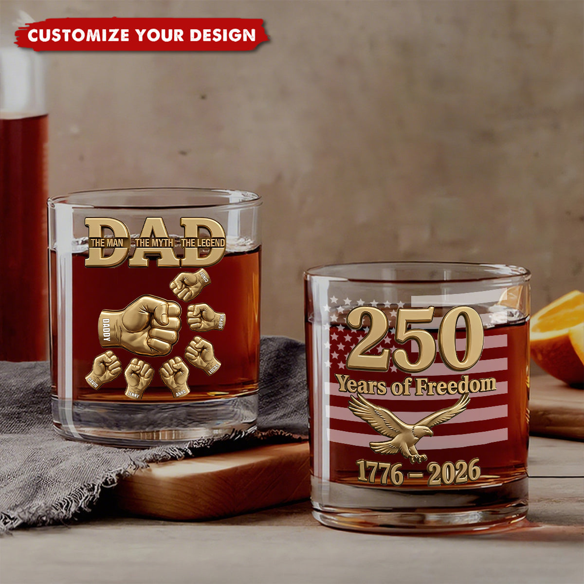 USA 250th Anniversary Round Glass - Personalized Gifts For Dad
