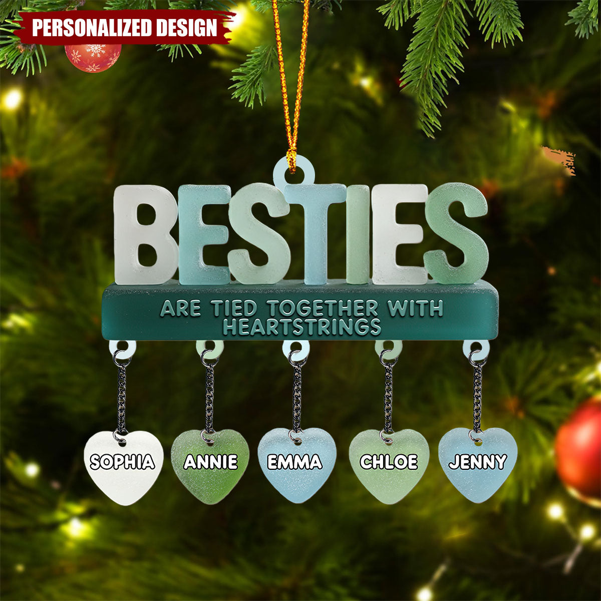 Besties Are Tied Together With Heartstrings-Personalized Bestie Ornament With Charm