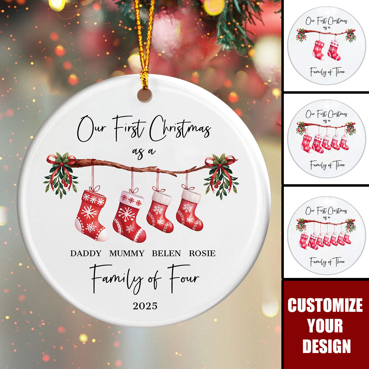 Personalised First Christmas as a Family Ceramic Ornament, Baby First Christmas Tree Ornament
