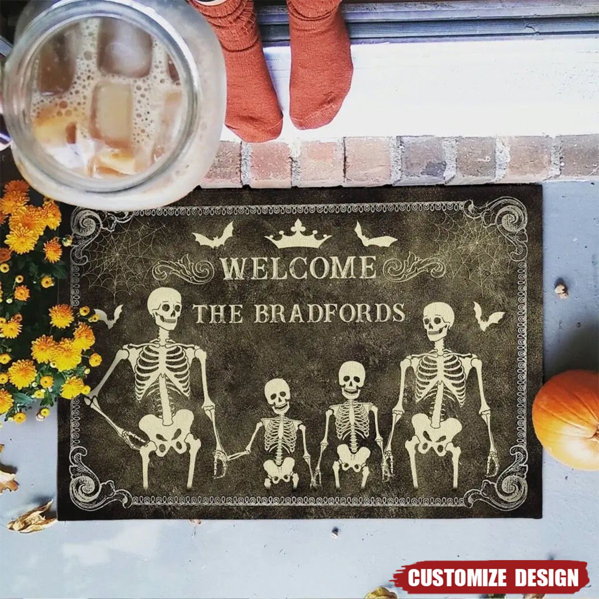 Personalized Skeleton Family Doormat -  Halloween Gift For Family