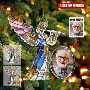 Personalized stained glass angel flute themed photo ornament