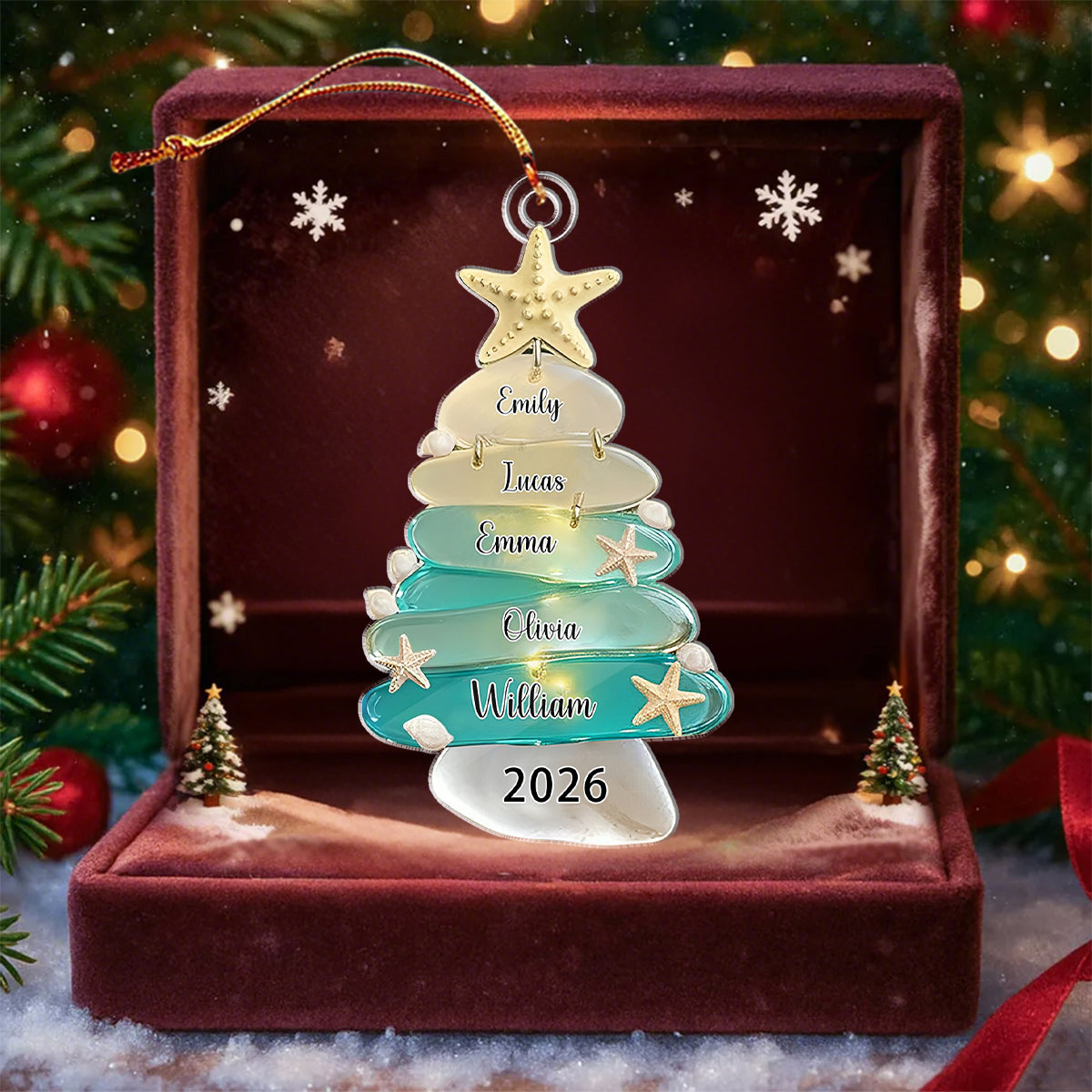 Personalized Family Sea Glass Acrylic Ornament -  Family Christmas Gift