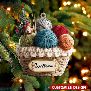 Personalized Knitting Basket Christmas Ornament - Gift for Knitters