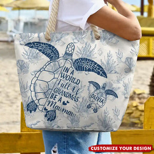 Toile De Jouy World Full Of Grandmas - Personalized Beach Bag