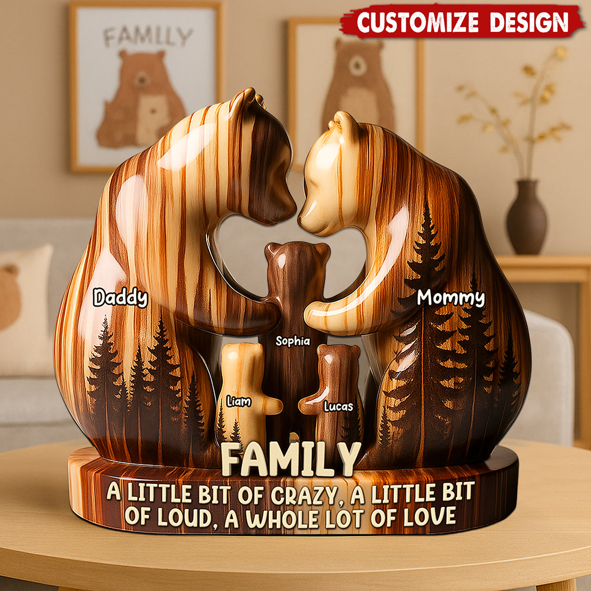 Personalized Bear Family Acrylic Plaque - Gift For Family