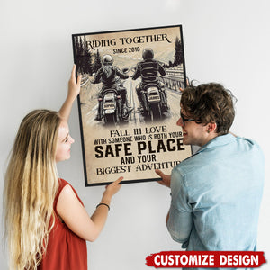 Safe Place And Your Biggest Adventure-Personalized Vintage Couple Biker Poster-Gift For Motorcycle-Loving Couple